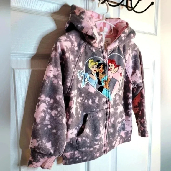 DISNEY PRINCESS Pink Tie Dye Zip-Up Hoodie with pockets. 4T - Picture 4 of 10